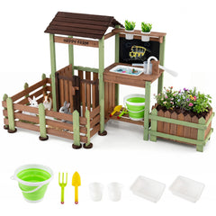 Outdoor Mud Farm Playset for Kids with Raised Planter Box and Real-Work Faucet