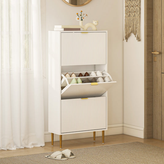 HOMCOM Narrow Shoe Cabinet with 3 Flip Drawers - White