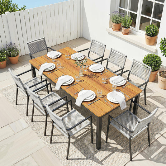 Outsunny Garden Dining Table for 6-8 Person, 180 x 86 cm Rectangular Outdoor Dining Table with Wood Slatted Top, Teak