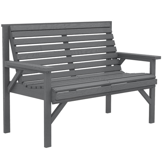 Outsunny 2 Seater Wooden Garden Bench, Slatted Patio Bench with Armrest and Backrest, Outdoor Furniture for Indoor, Balcony