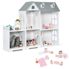 2-Tier Dollhouse Bookcase with Sufficient Storage Space-Gray