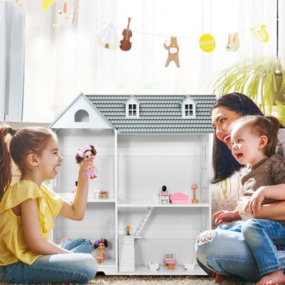 2-Tier Dollhouse Bookcase with Sufficient Storage Space-Gray