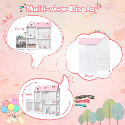 Large Wooden Dolls House with Furniture and Accessories-Pink