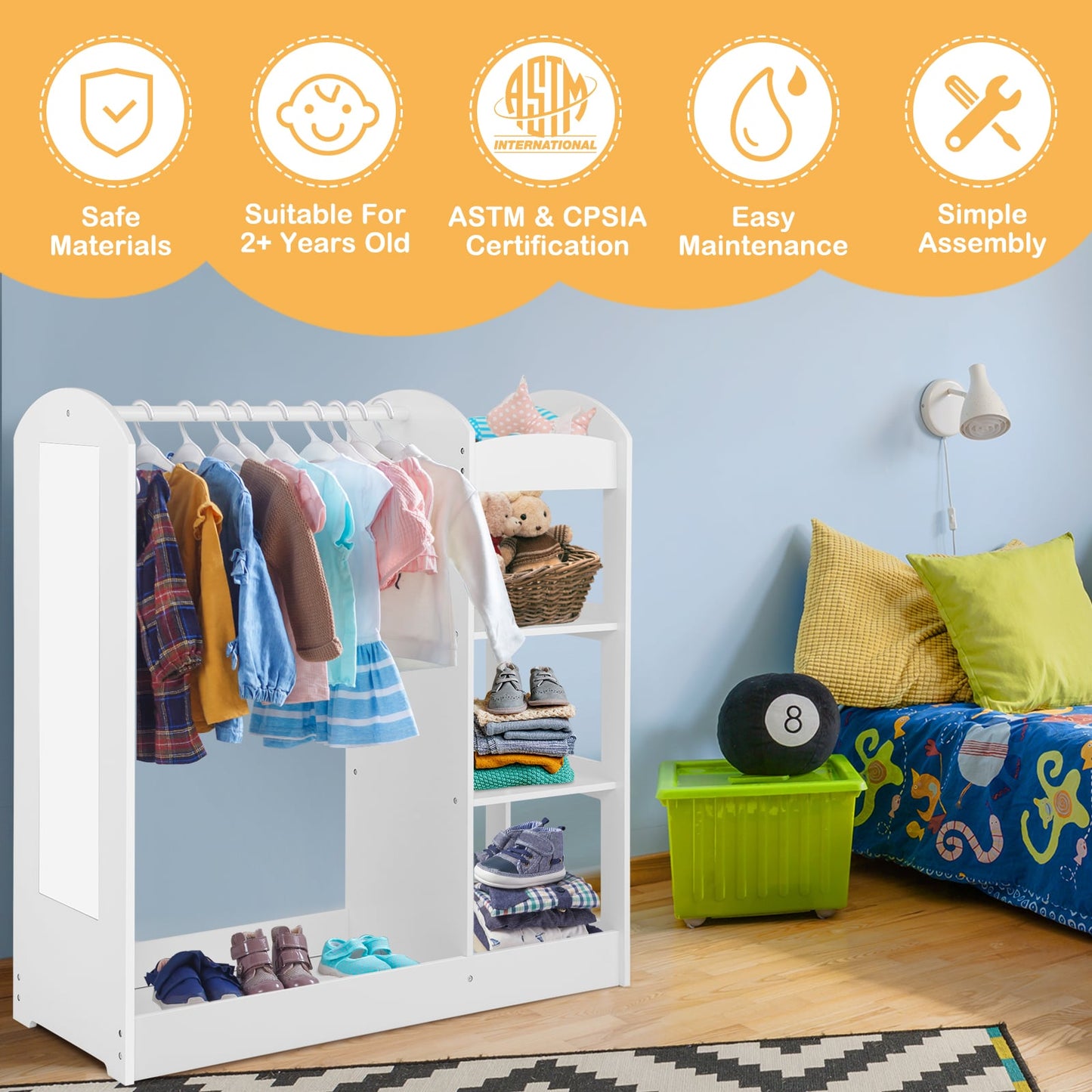 Kids Dress up Storage with Mirror-White