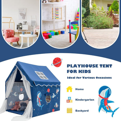 Kids Play Tent with Washable Mat and Windows-Blue