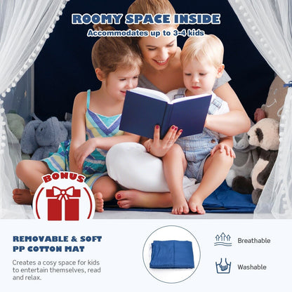Kids Play Tent with Washable Mat and Windows-Blue