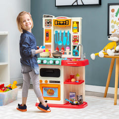 Kids Kitchen Playset with 65 Pieces Accessories-Pink