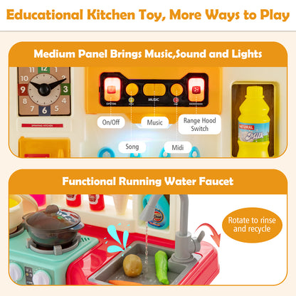 Kids Kitchen Playset with 65 Pieces Accessories-Pink