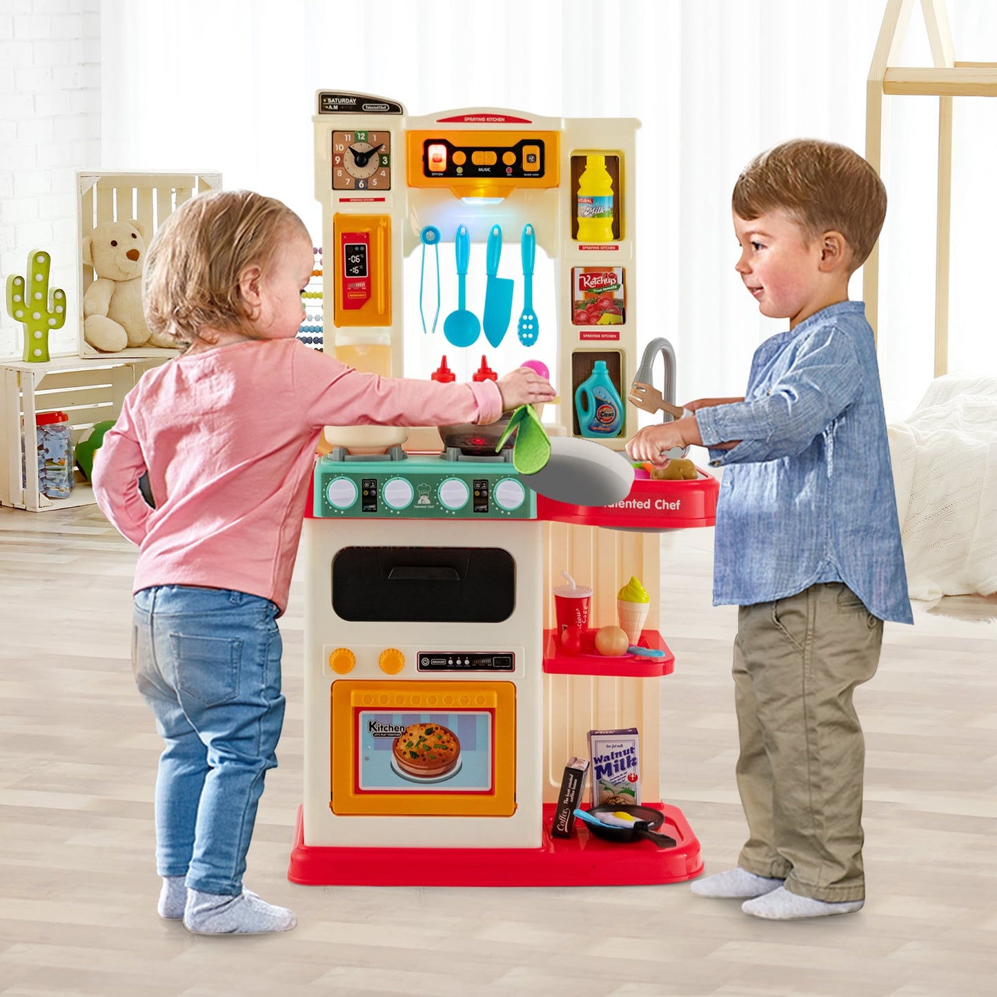 Kids Kitchen Playset with 65 Pieces Accessories-Pink