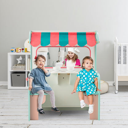 Double Sided Kids Kitchen Playset with Microwave Sink Oven-Blue