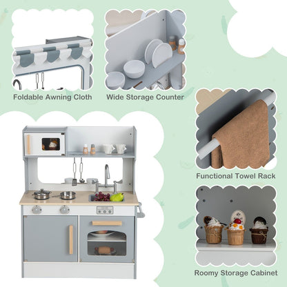 Double Sided Kids Kitchen Playset with Microwave Sink Oven-Grey