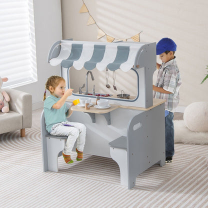Double Sided Kids Kitchen Playset with Microwave Sink Oven-Grey