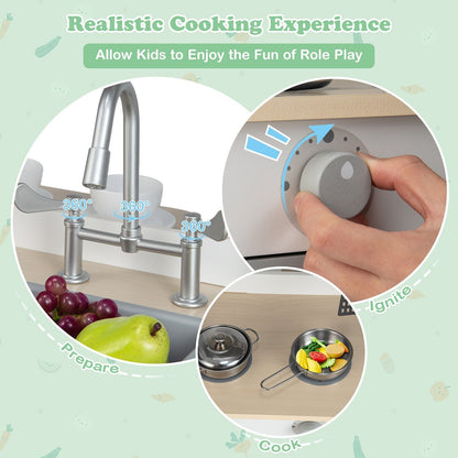 Double Sided Kids Kitchen Playset with Microwave Sink Oven-Grey