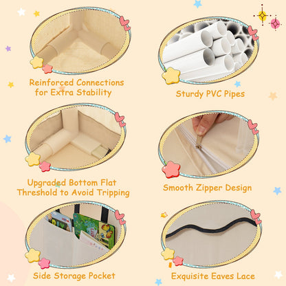 Indoor Kids Play Tent with Star Lights for Children Boys Girls Gift-Beige