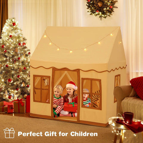 Indoor Kids Play Tent with Star Lights for Children Boys Girls Gift-Brown