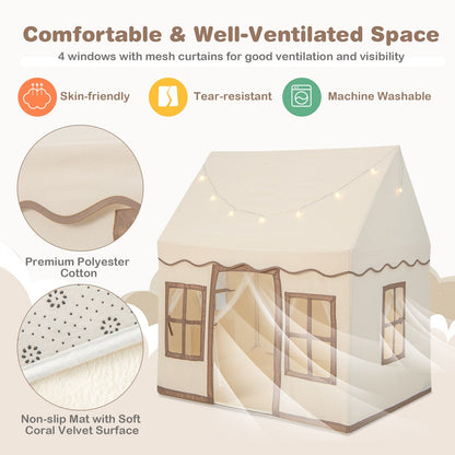 Indoor Kids Play Tent with Star Lights for Children Boys Girls Gift-Brown