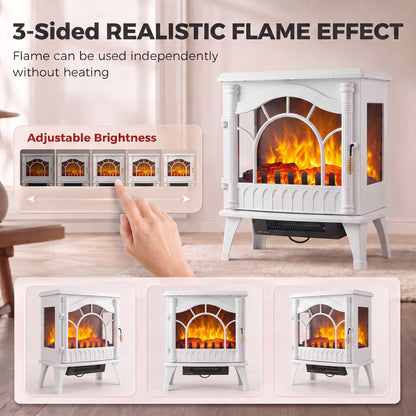 HOMCOM 3-Sided Glass Electric Fire Fan Heater, Electric Fireplace Stove Freestanding Log Burner with Flame Effect, White