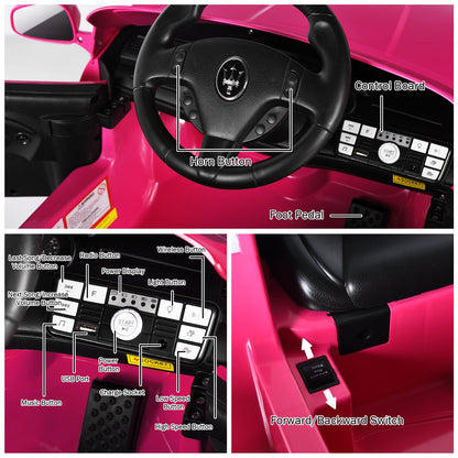 12V Electric Kids Ride On Car for 3+ Years Old Boys Girls-Pink