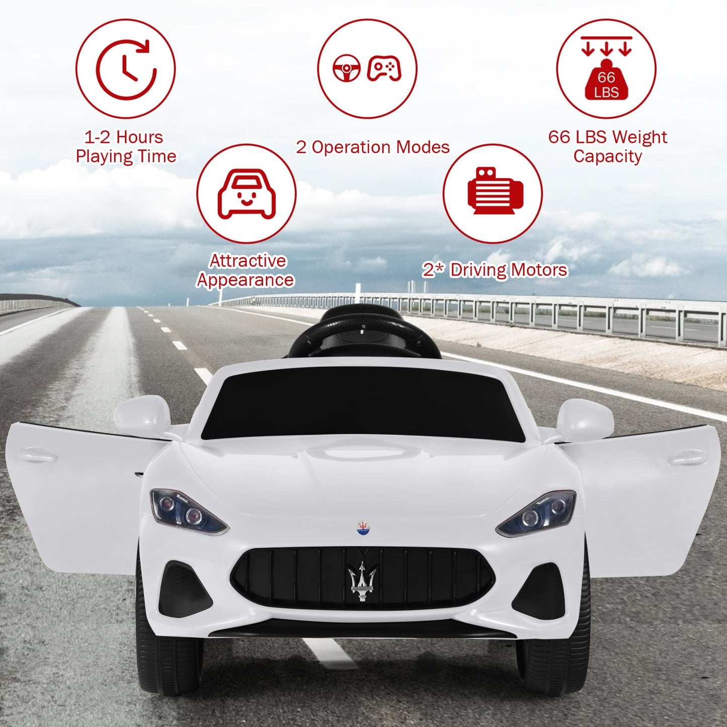 12V Electric Kids Ride On Car for 3+ Years Old Boys Girls-White
