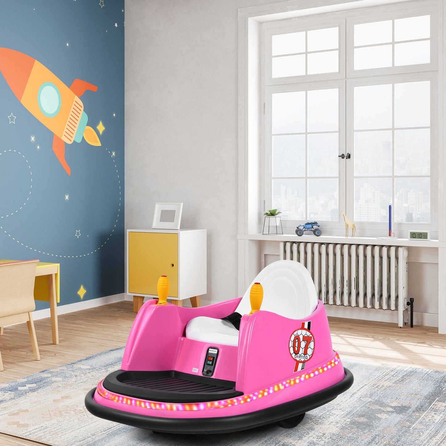 Kids Ride-On Bumper Car with Colorful Flashing Lights and Music-Pink