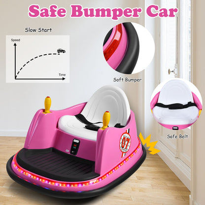 Kids Ride-On Bumper Car with Colorful Flashing Lights and Music-Pink