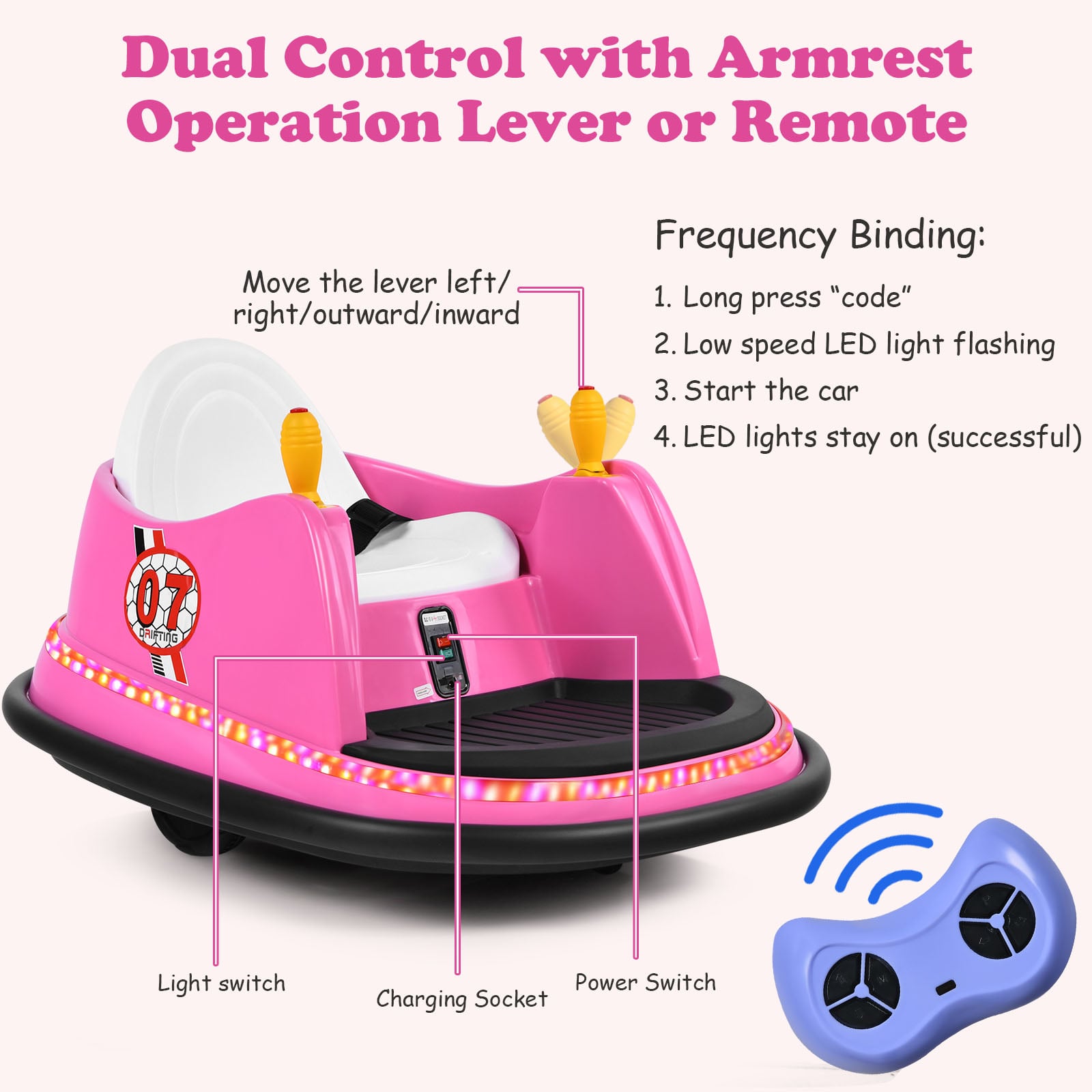 Kids Ride-On Bumper Car with Colorful Flashing Lights and Music-Pink