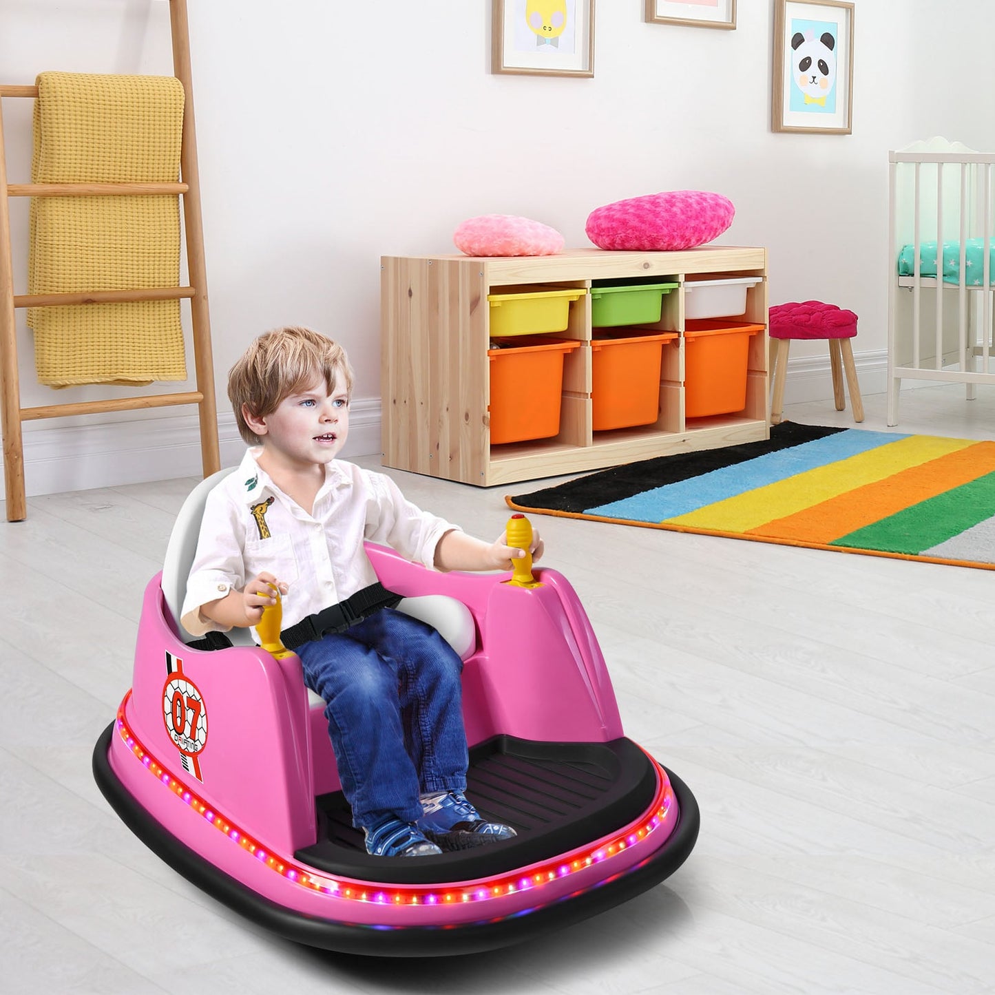 Kids Ride-On Bumper Car with Colorful Flashing Lights and Music-Pink