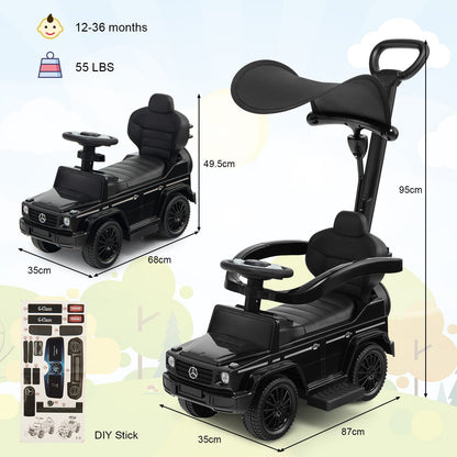 3-in-1 Baby Foot-to Floor Sliding Walker with Push Handle-Black