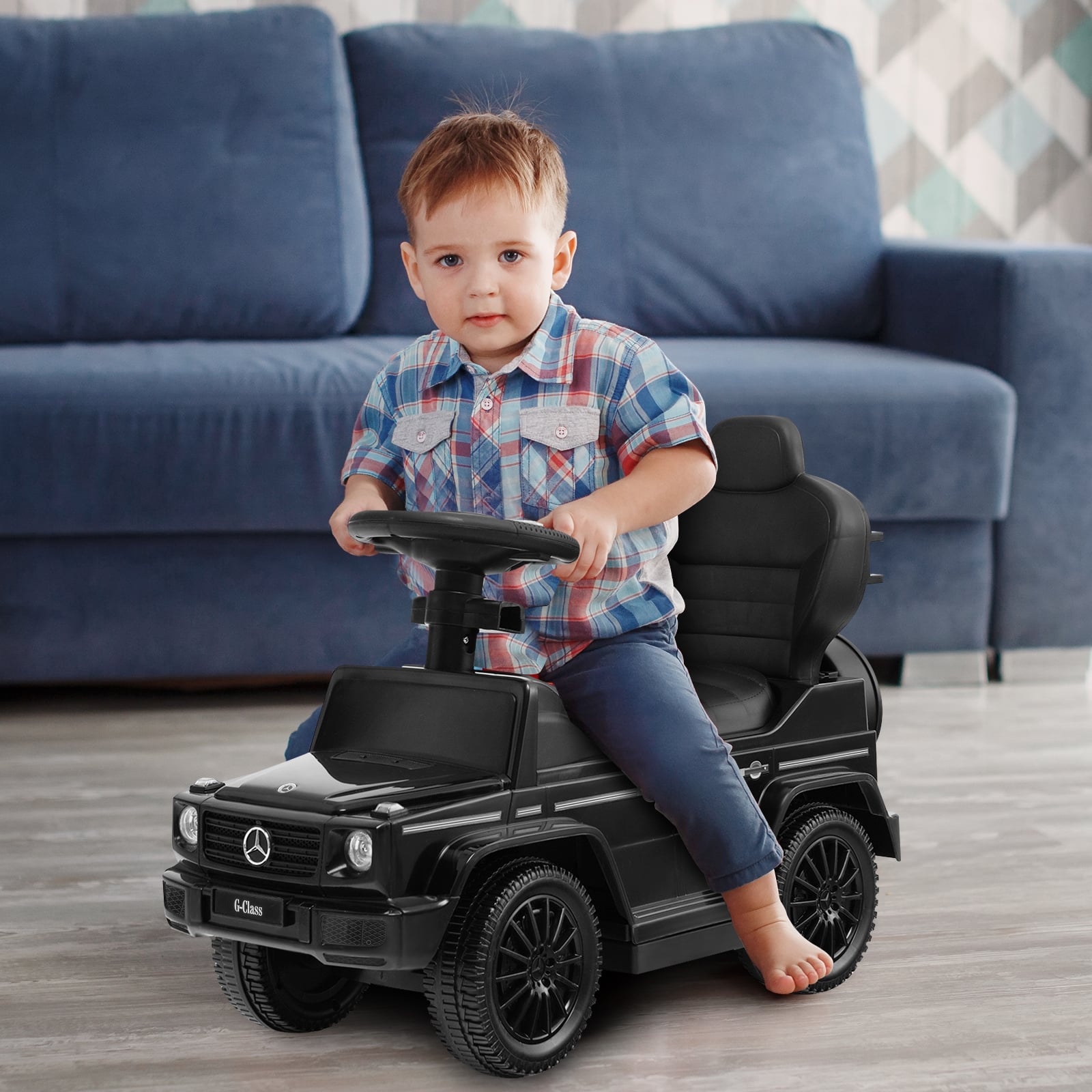 3-in-1 Baby Foot-to Floor Sliding Walker with Push Handle-Black