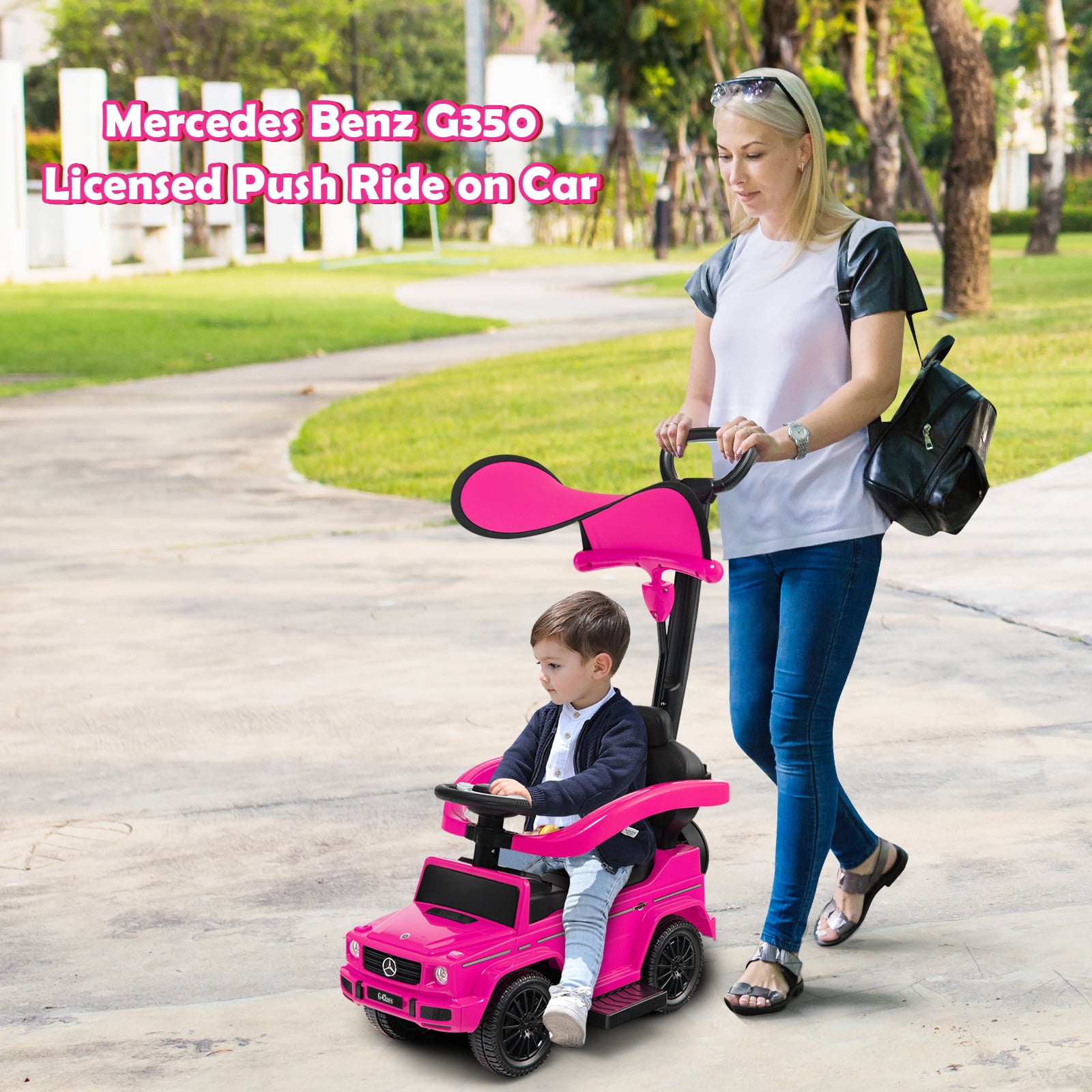 3-in-1 Baby Foot-to Floor Sliding Walker with Push Handle-Pink
