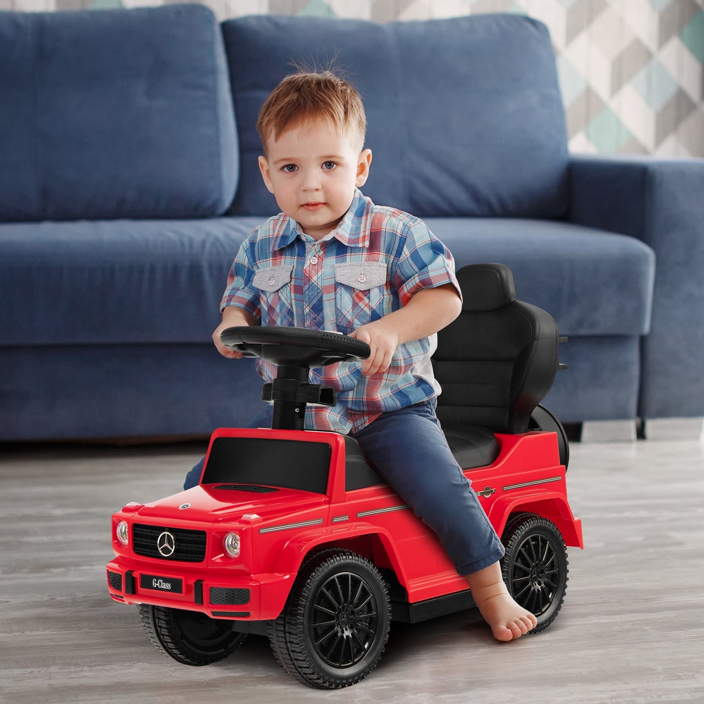 3-in-1 Baby Foot-to Floor Sliding Walker with Push Handle-Red