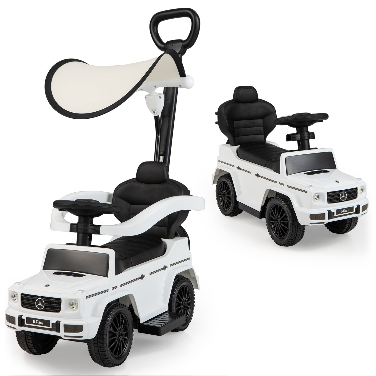 3-in-1 Baby Foot-to Floor Sliding Walker with Push Handle-White
