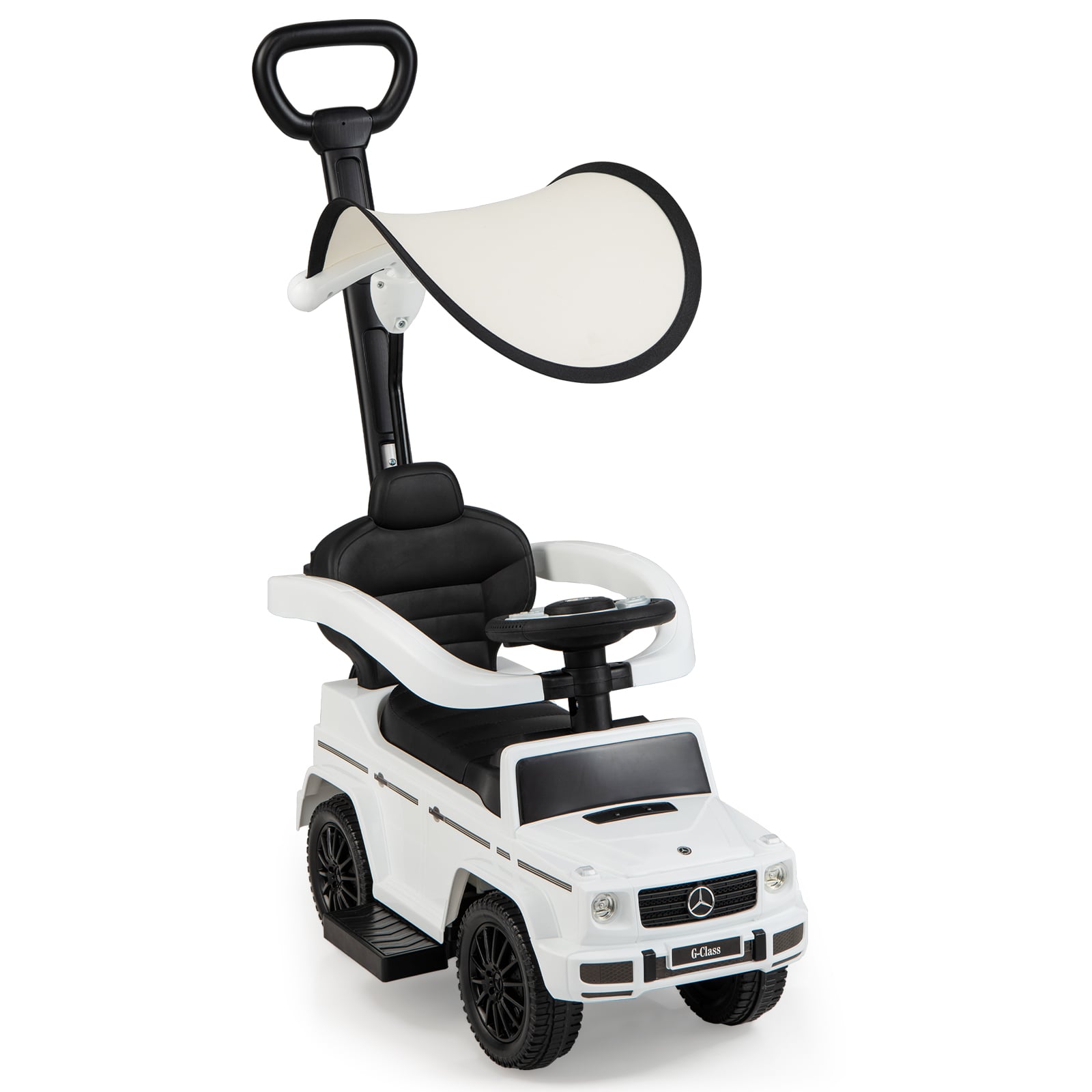 3-in-1 Baby Foot-to Floor Sliding Walker with Push Handle-White