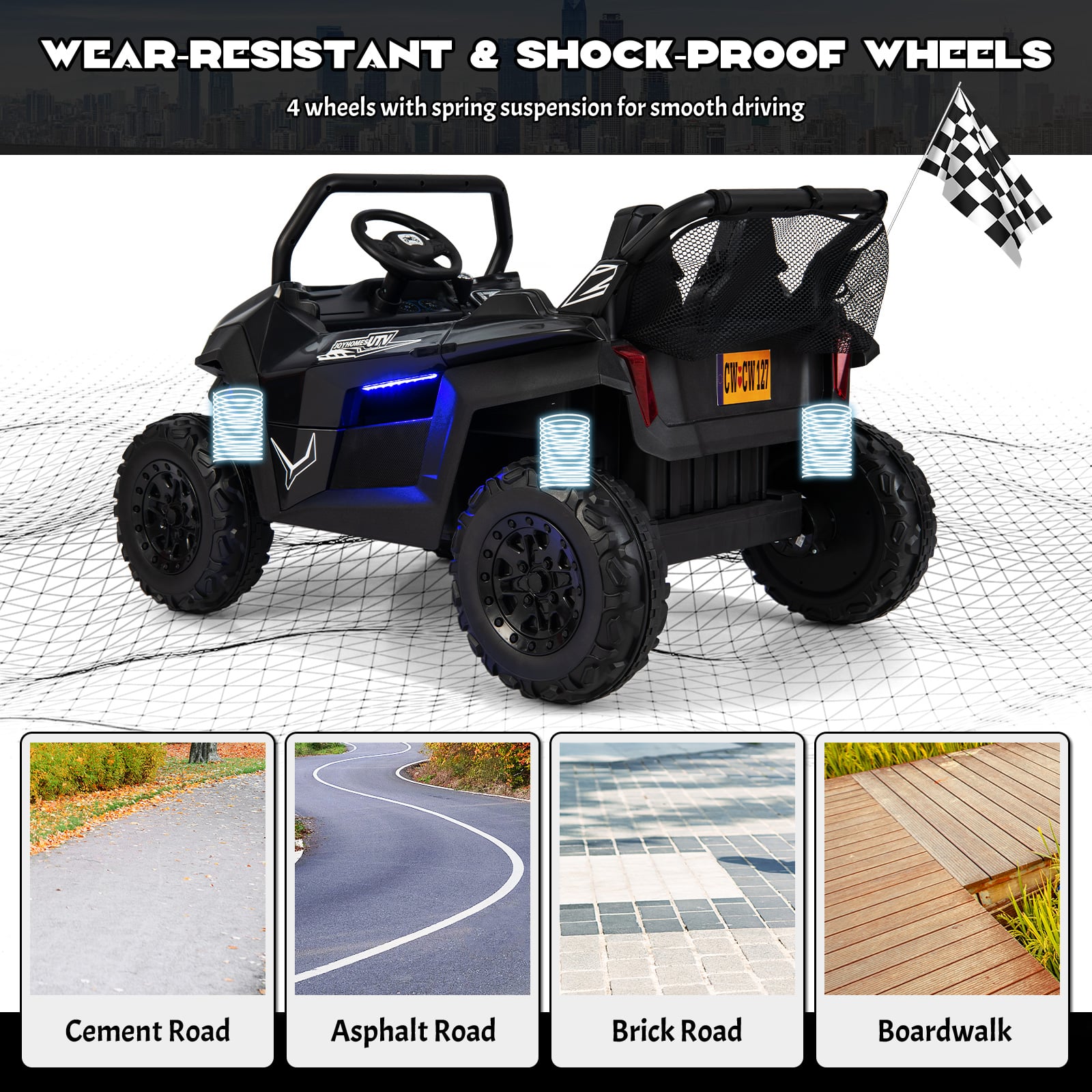 12V Electric Truck Car with Remote Controland Battery Powered UTV-Black