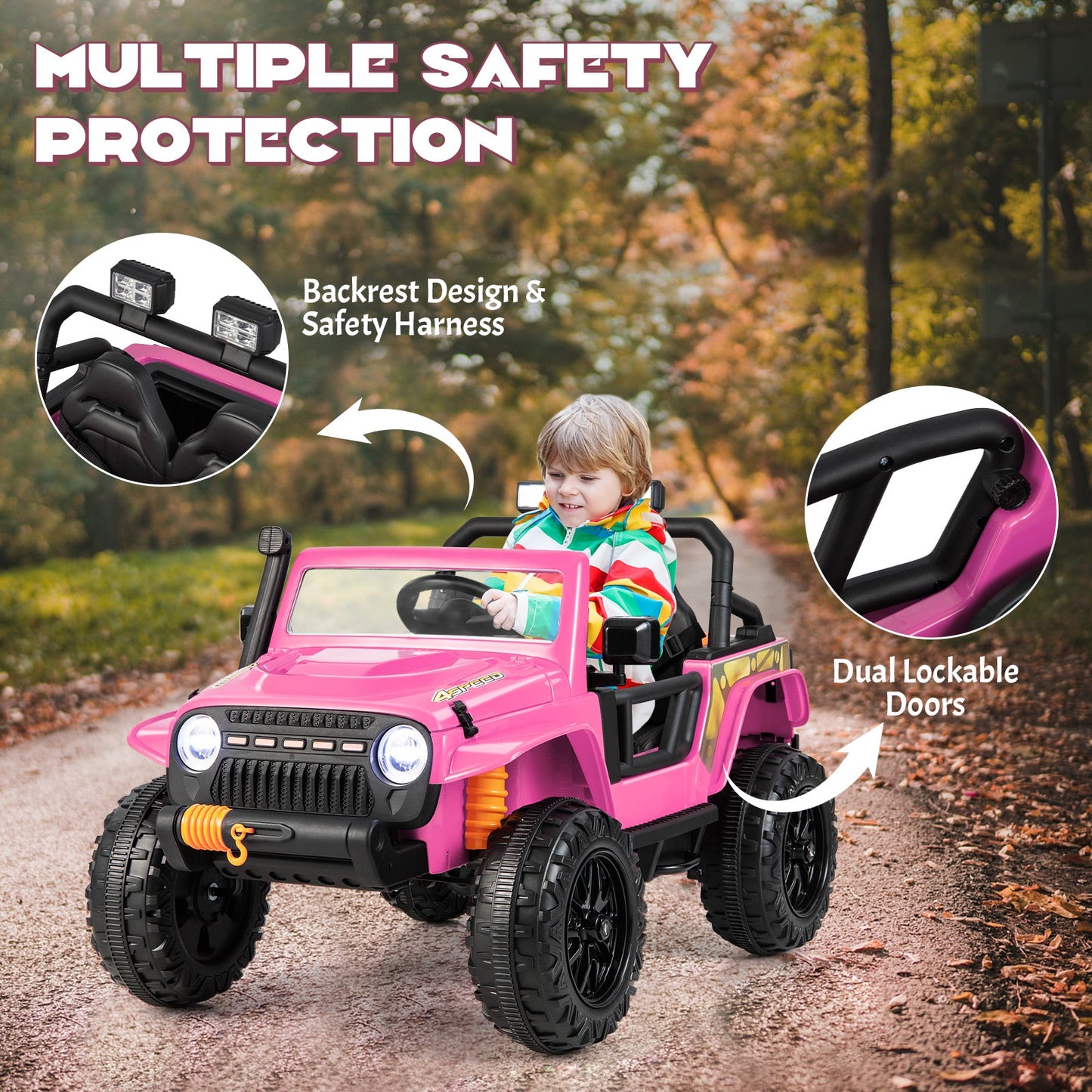 12V Kids Electric Ride on Car with Music and LED Lights-Pink