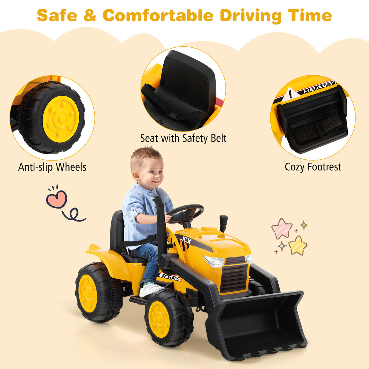 12V Battery Powered Bulldozer Digger with Adjustable Digging Bucket-Yellow