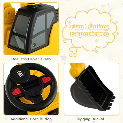 Kid's Rid-On Digger with Rotatable Digging Bucket-Yellow