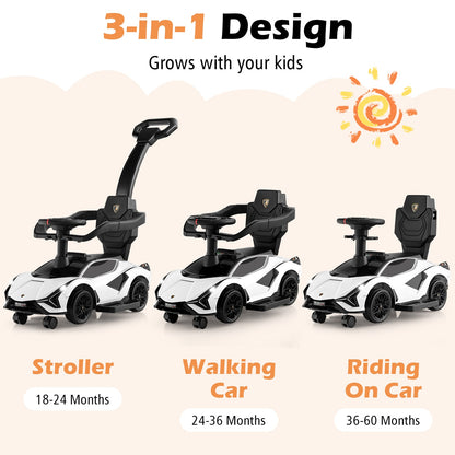3-in-1 Ride On Push Car with Removable Guardrails and Handle-White