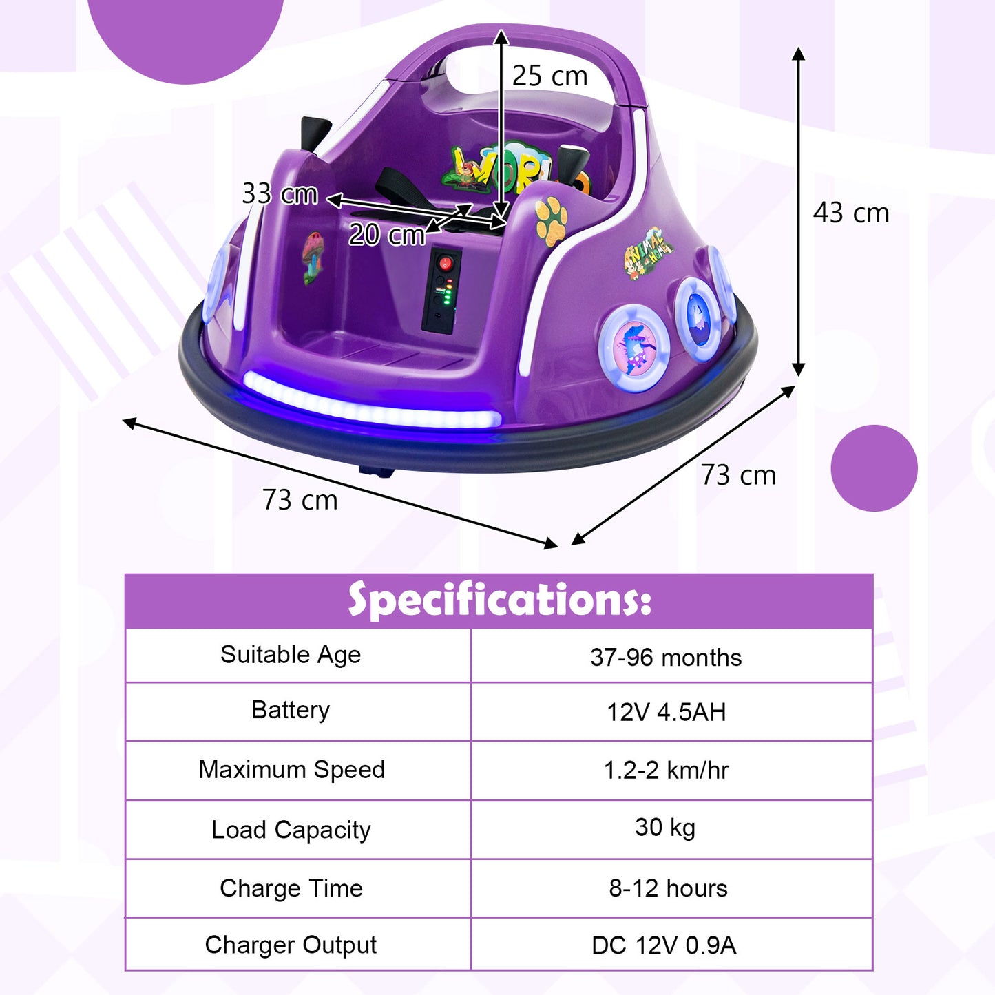 Electric Bumper Car with 360° Spin and Remote Control for Toddlers and Babies-Purple
