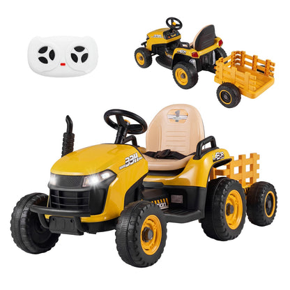 24V Ride on Tractor with Tiltable and Detachable Trailer Battery Powered Electric Tractor-Yellow