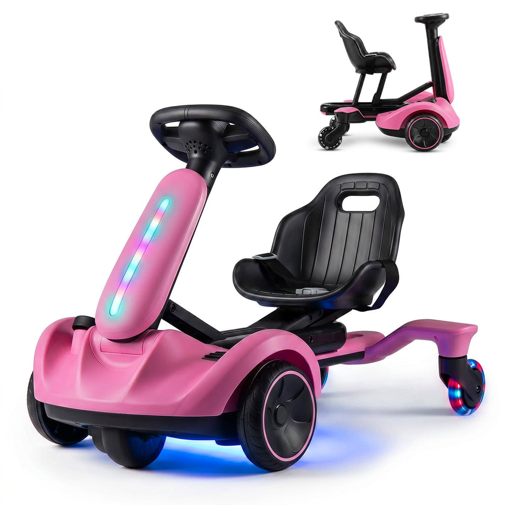 Ride on Drift Car for Kids 2-In-1 Go Kart with Adjustable Seat Sound LED Lights-Pink