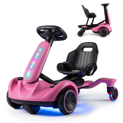 Ride on Drift Car for Kids 2-In-1 Go Kart with Adjustable Seat Sound LED Lights-Pink