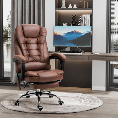 Vinsetto Heated 6 Points Vibration Massage Executive Office Chair Adjustable Swivel Ergonomic High Back Desk Recliner & Footrest - Brown