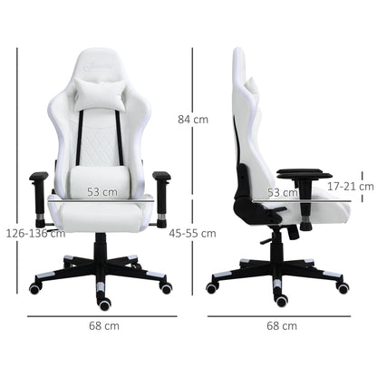 Vinsetto Gaming Chair with RGB LED Light, 2D Arm, Lumbar Support, Height Adjustable Swivel Office Computer Recliner, Racing Gamer Desk Chair for Home, White