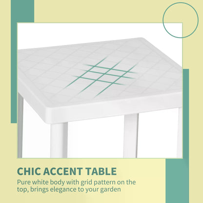 Outsunny Garden Side Table Plastic Outdoor Square Coffee End Table for Drink Snack, White