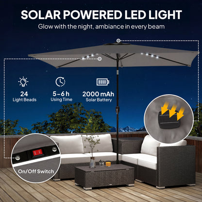 Outsunny 3 x 2 m Garden Parasol Umbrella with LED Solar Light, Parasol Cover, Outdoor Market Patio Umbrella, Dark Grey