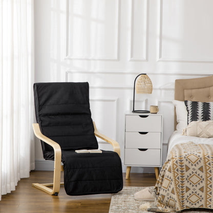 HOMCOM Wooden Armchair, Upholstered Linen Lounge Chair with Adjustable Footrest & Removable Cushion, Poang Chair for Living Room, Black