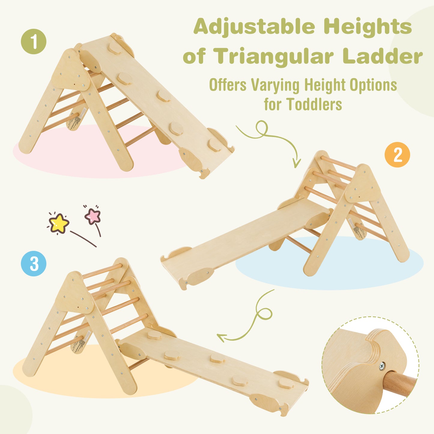 5-in-1 Triangle Climbing Toys with Arch Ramp for 1+ Years Old-Natural