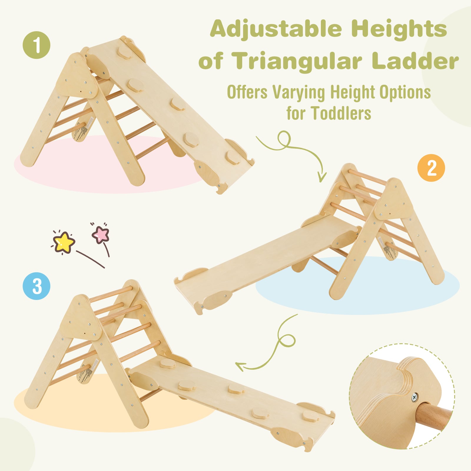 5-in-1 Triangle Climbing Toys with Arch Ramp for 1+ Years Old-Natural