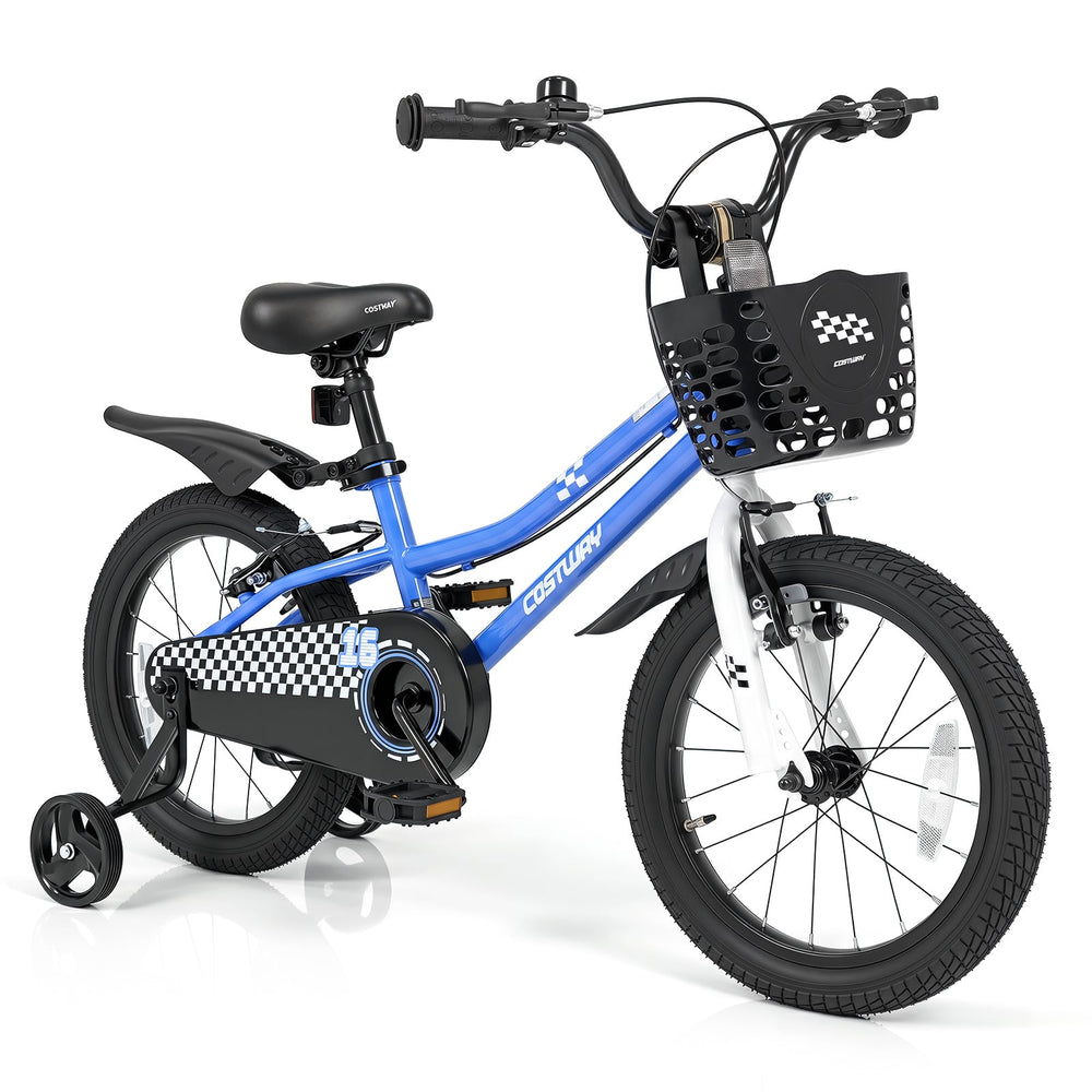 16 Inch Kids Bike with Dual Brakes for 4-7 Years Checkered Racing Series Blue